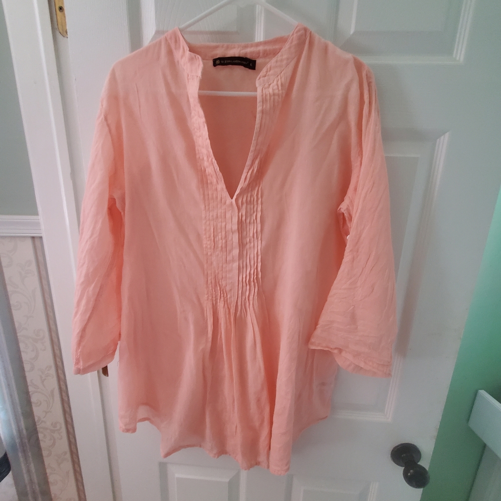 Vix by Paula Hermany Light Pink Women's Split-Neck Cotton Tunic or cover Up